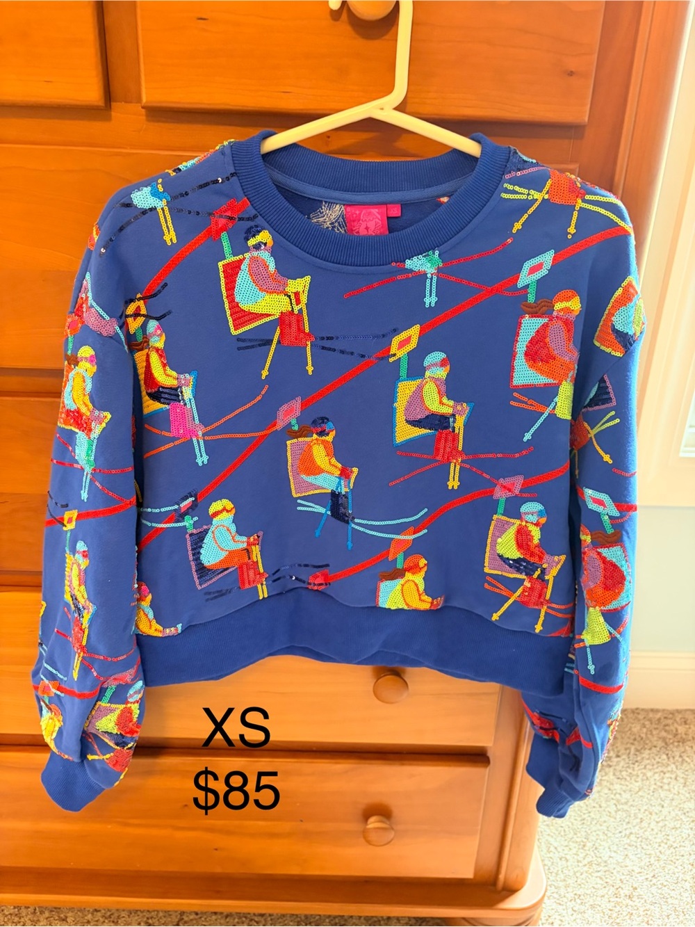 QUEEN OF SPARKLES Royal Blue Ski Lift Crewneck